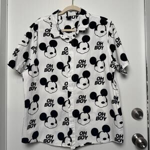 Disney Neff White Men Mickey Mouse "OH BOY" Hawaiian Camp Short Sleeve Shirt LGE
